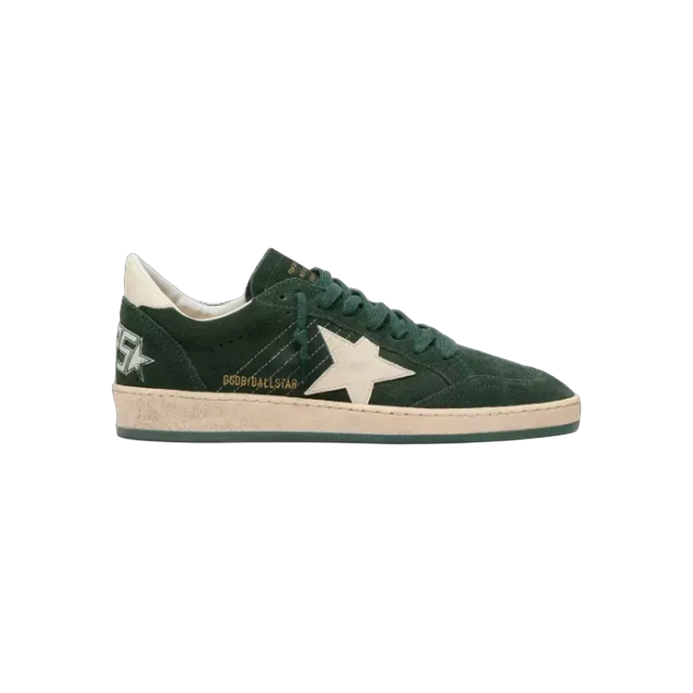 Golden Goose Ball Star In Green Suede With White Leather Star And Heel Tab