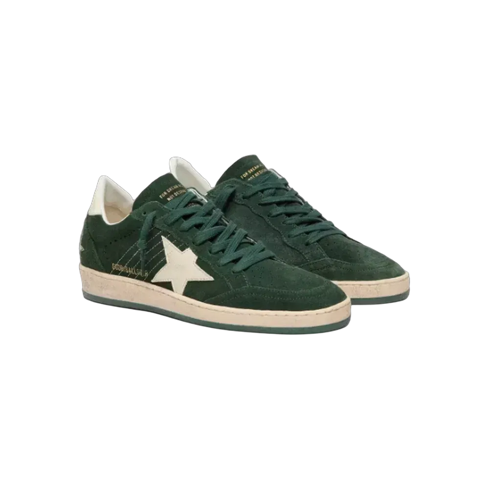 Golden Goose Ball Star In Green Suede With White Leather Star And Heel Tab