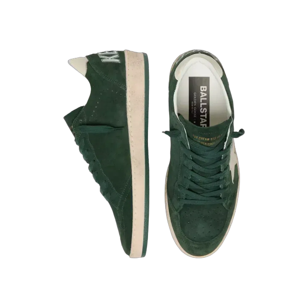 Golden Goose Ball Star In Green Suede With White Leather Star And Heel Tab