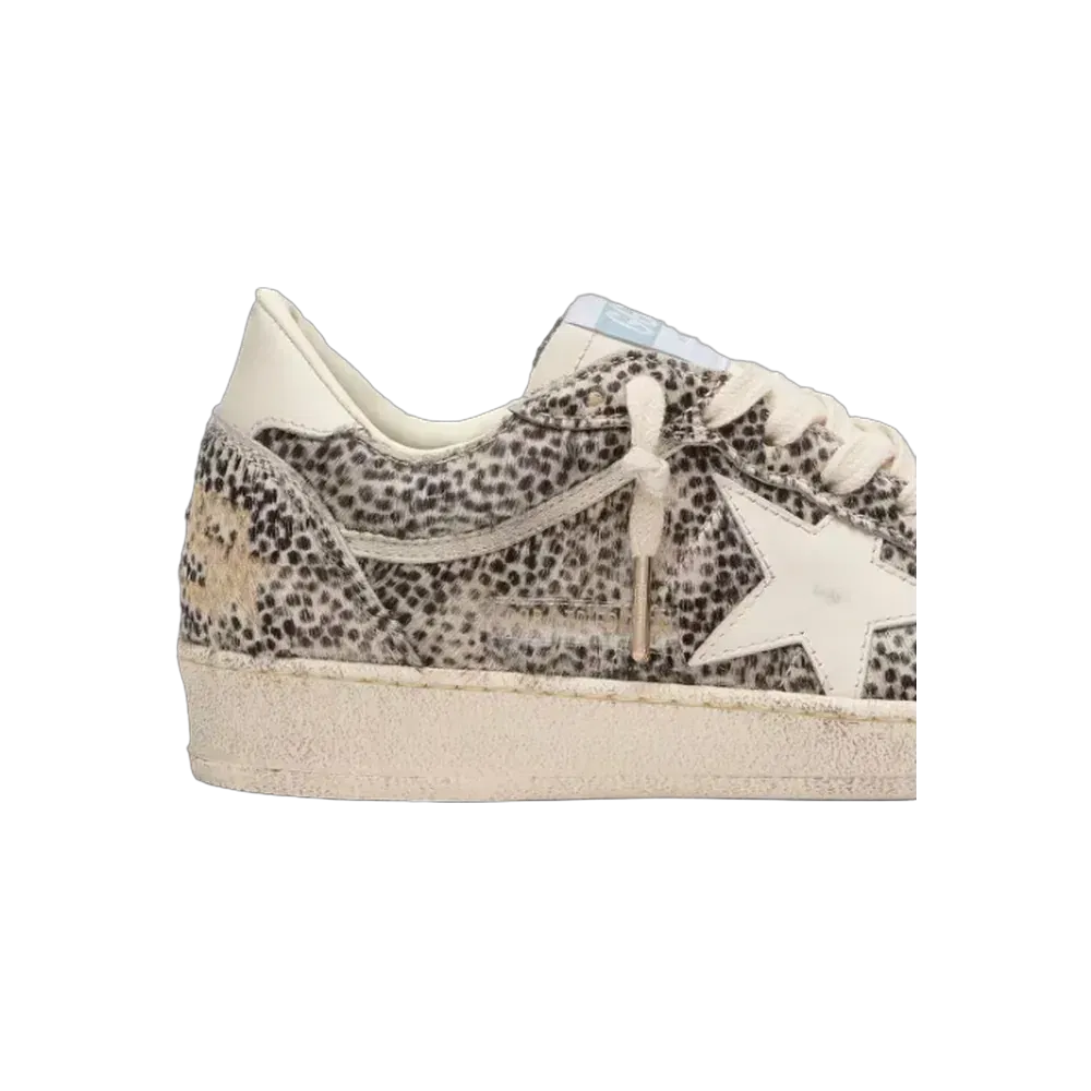 Golden Goose Ball Star LTD In Leopard Pony Skin With Cream Leather Star