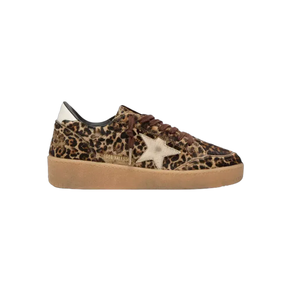 Golden Goose Ball Star In Leopard-Print Pony Skin With Platinum Leather Star