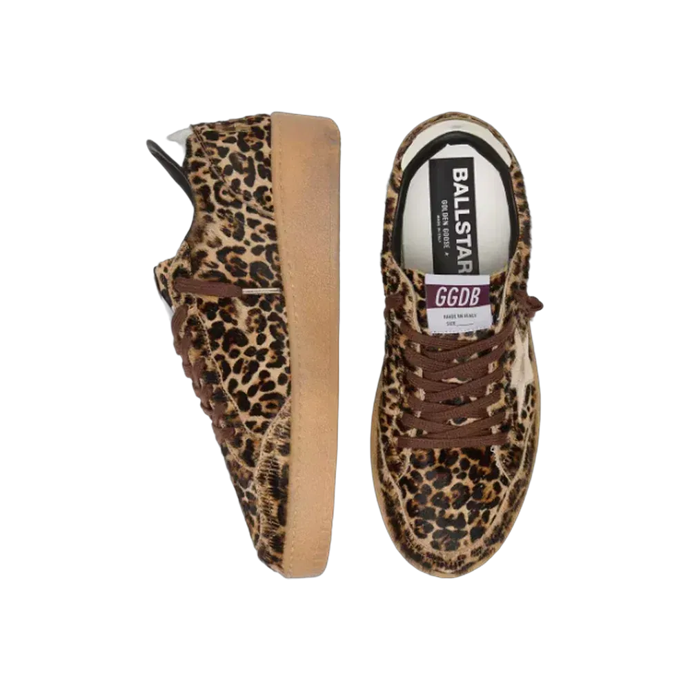 Golden Goose Ball Star In Leopard-Print Pony Skin With Platinum Leather Star