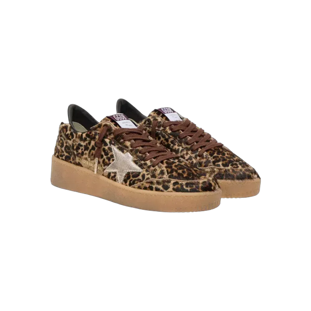 Golden Goose Ball Star In Leopard-Print Pony Skin With Platinum Leather Star