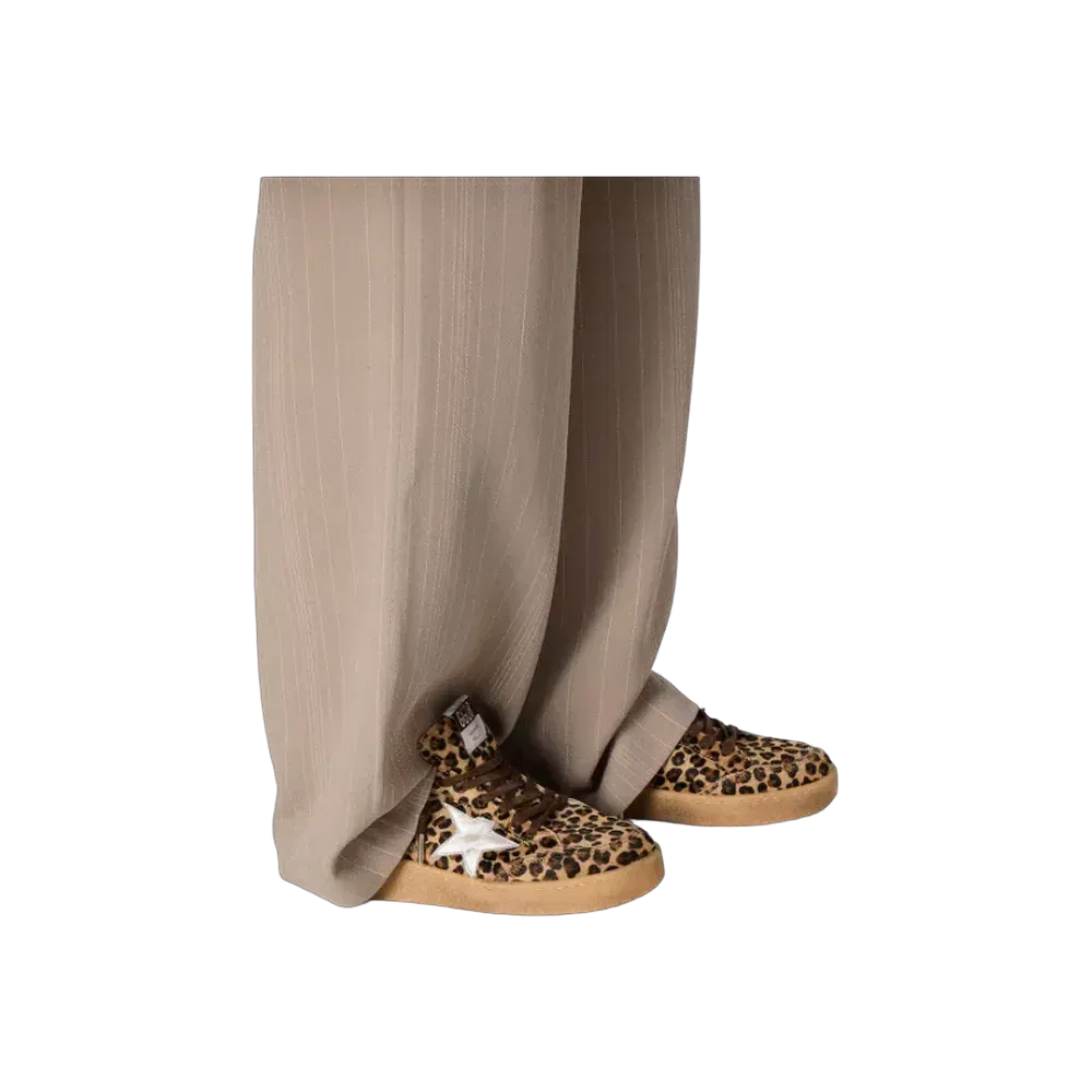 Golden Goose Ball Star In Leopard-Print Pony Skin With Platinum Leather Star