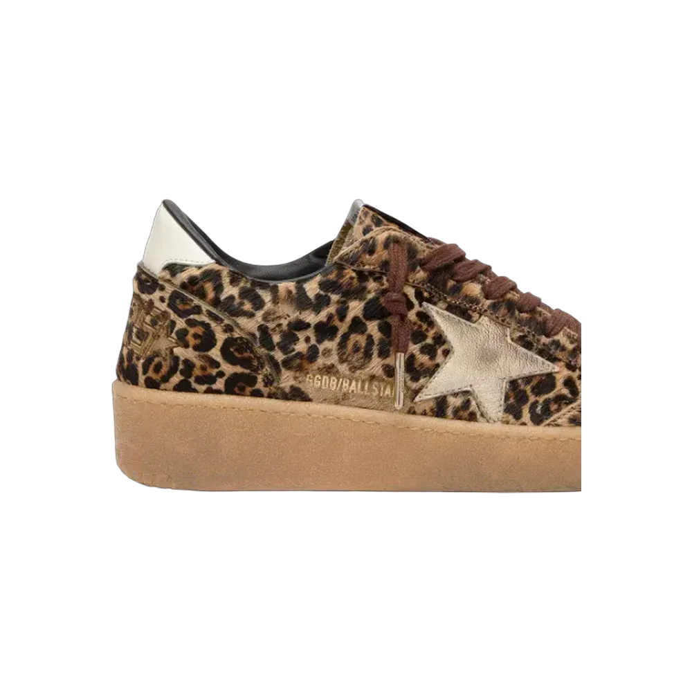Golden Goose Ball Star In Leopard-Print Pony Skin With Platinum Leather Star