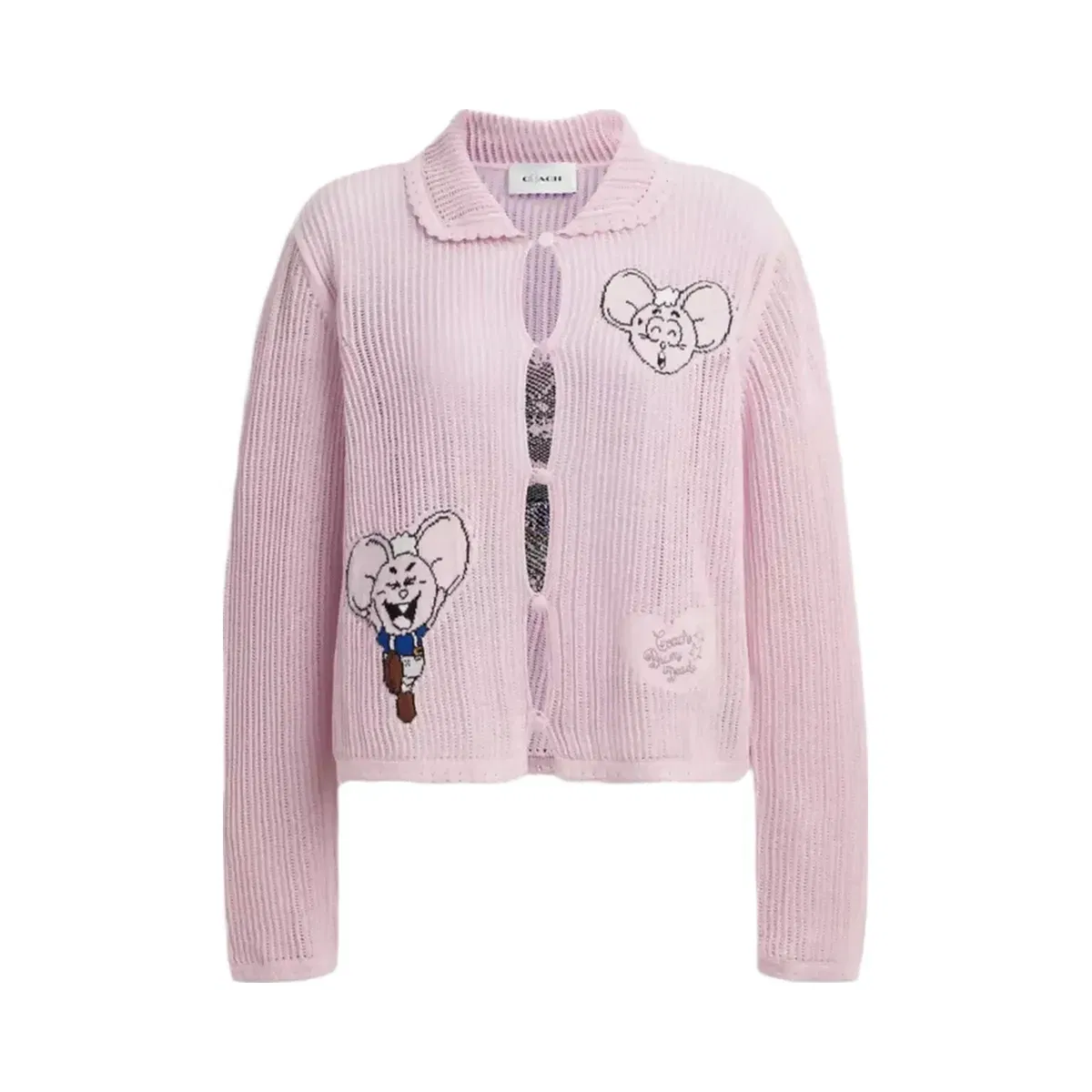 Coach x Brain Dead Kachi Mouse Cardigan In Organic Cotton in Pink