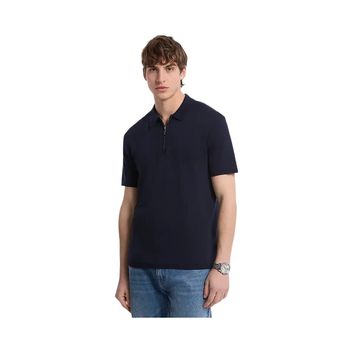 Michael Kors Cotton Zip-Up Polo Shirt Midnight