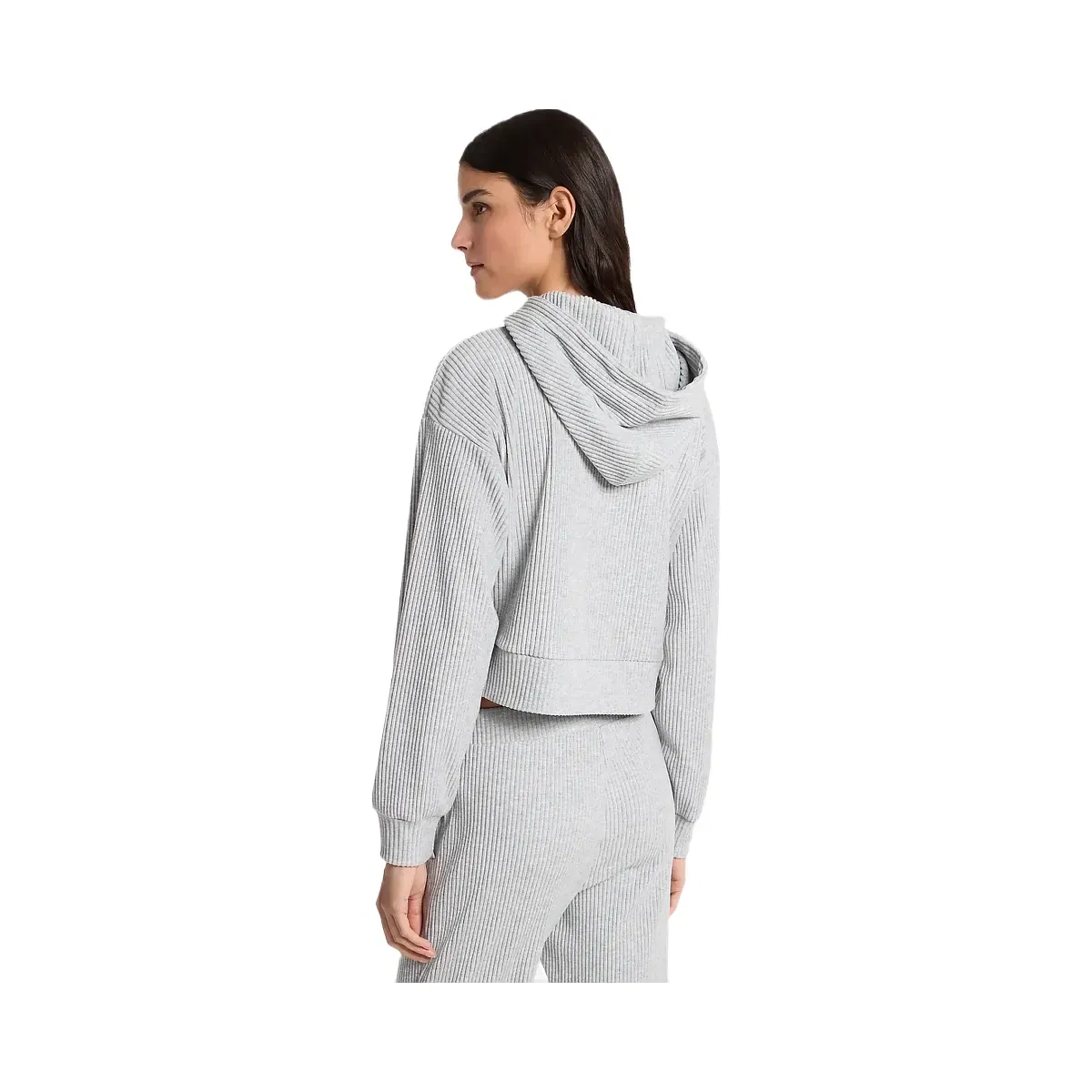 Michael Kors Ribbed Knit Hoodie Pearl Grey