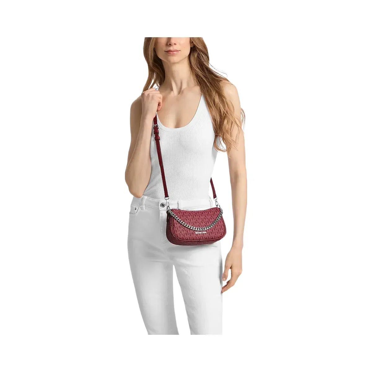 Michael Kors Carmela Small Signature Logo Crossbody Bag Maroon