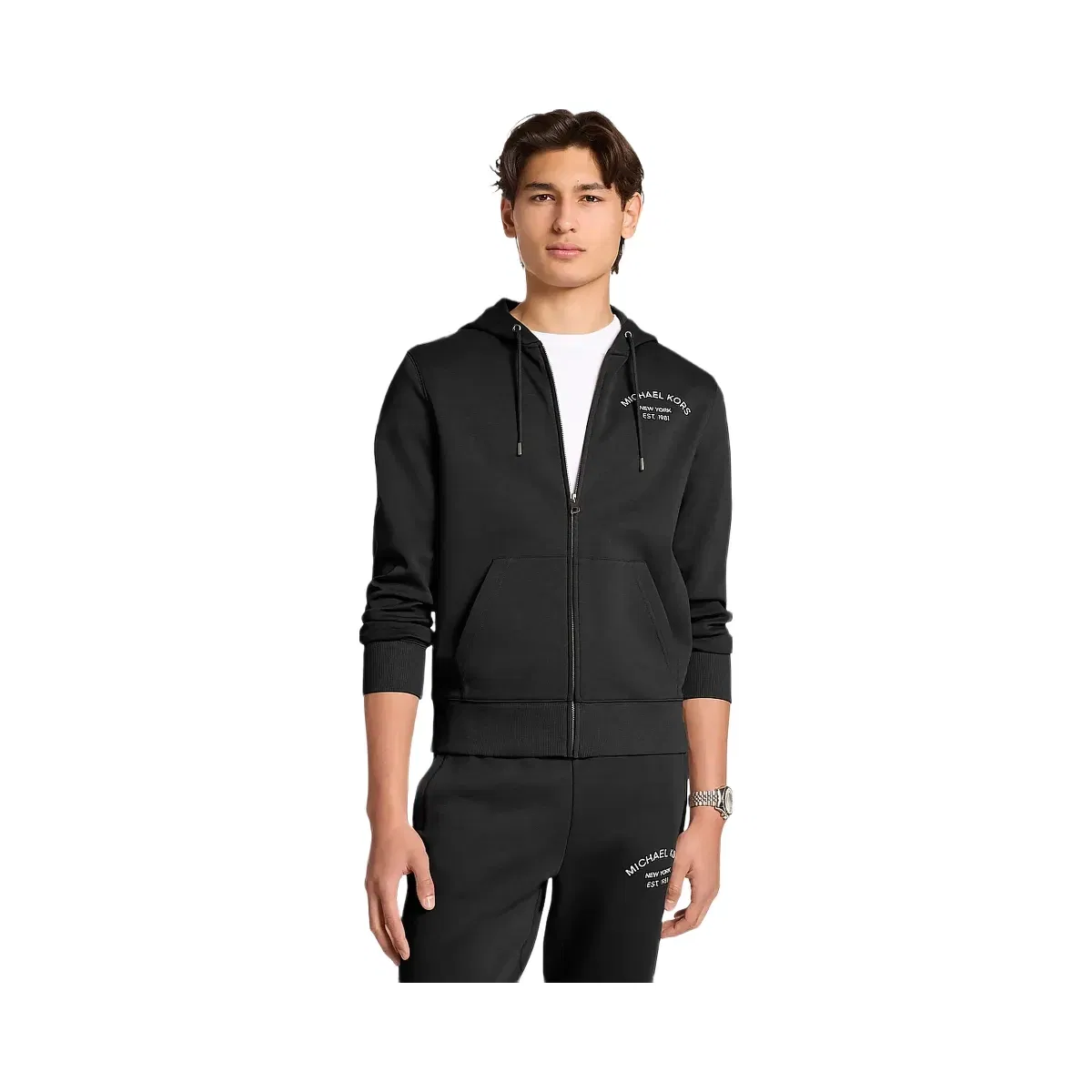 Michael Kors Logo Cotton Blend Zip-Up Hoodie Black