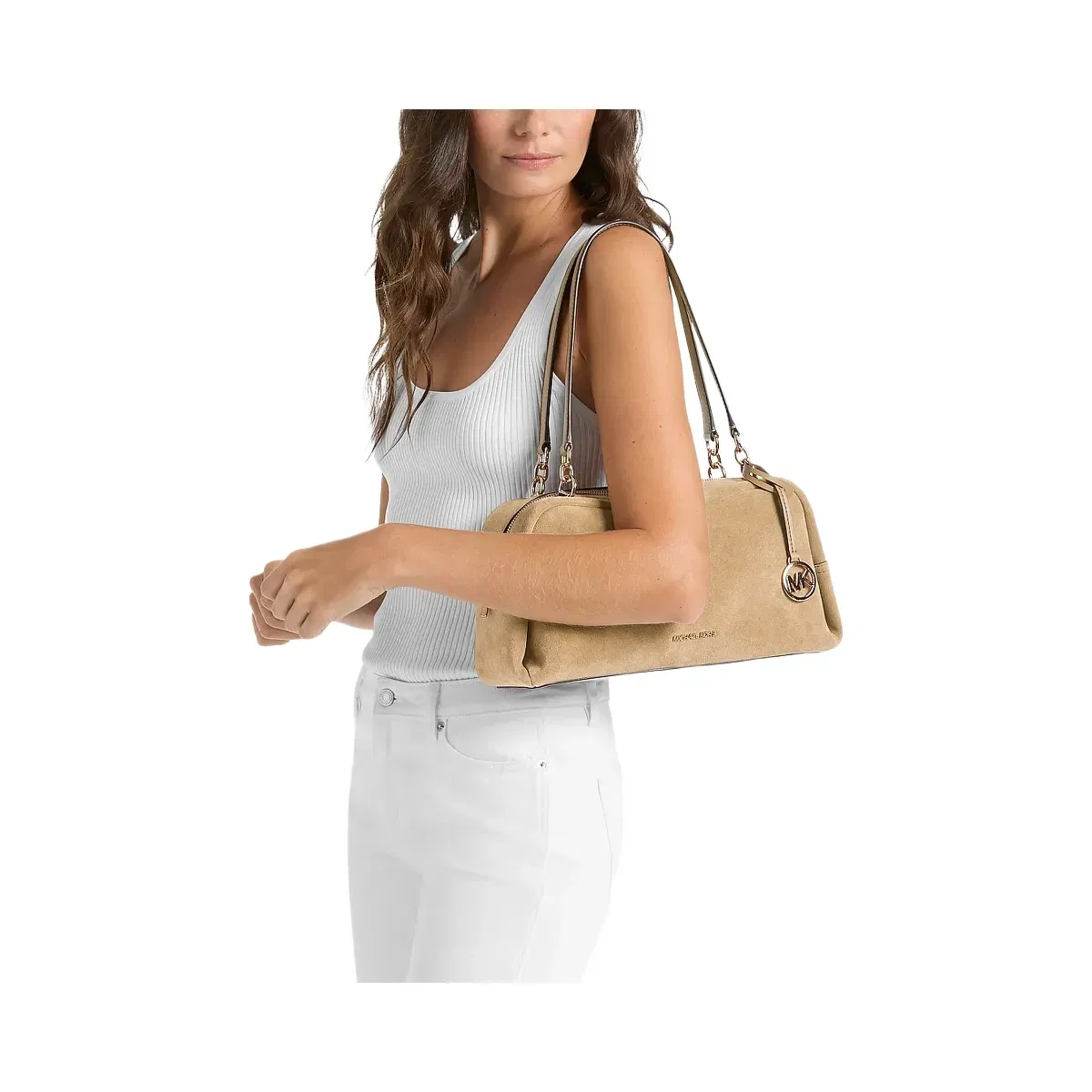 Michael Kors Cecily Medium Suede Shoulder Bag Camel