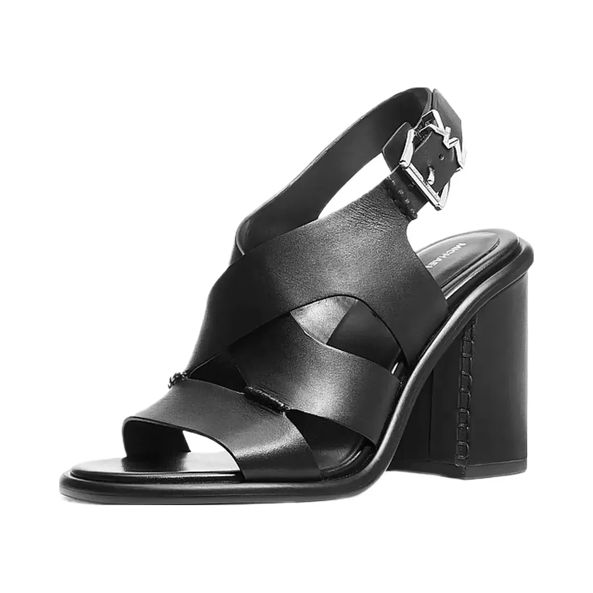 Michael Kors Raven Leather Block Heel Sandal Black