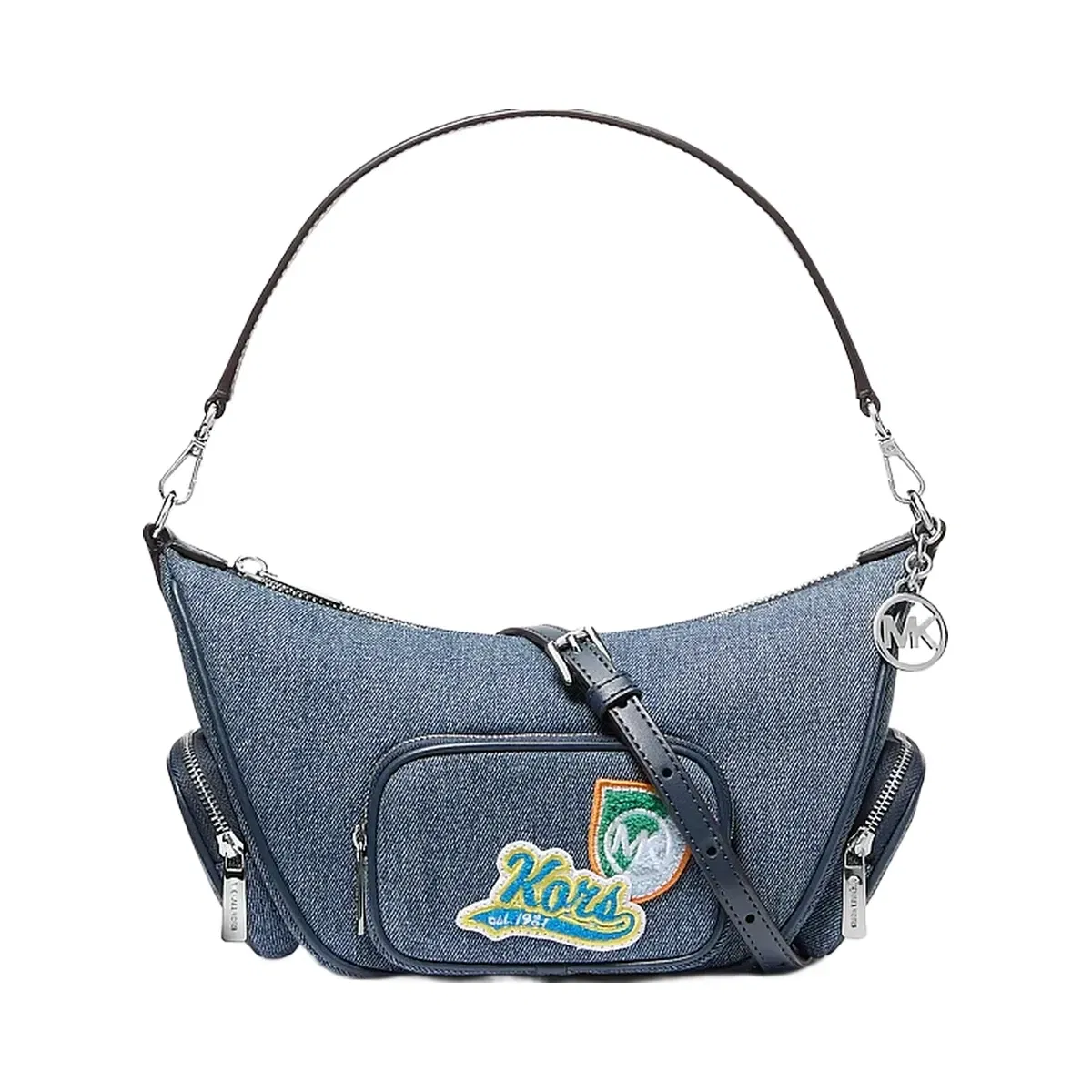 Michael Kors Merritt Small Embellished Denim Convertible Crossbody Bag Washed Denim