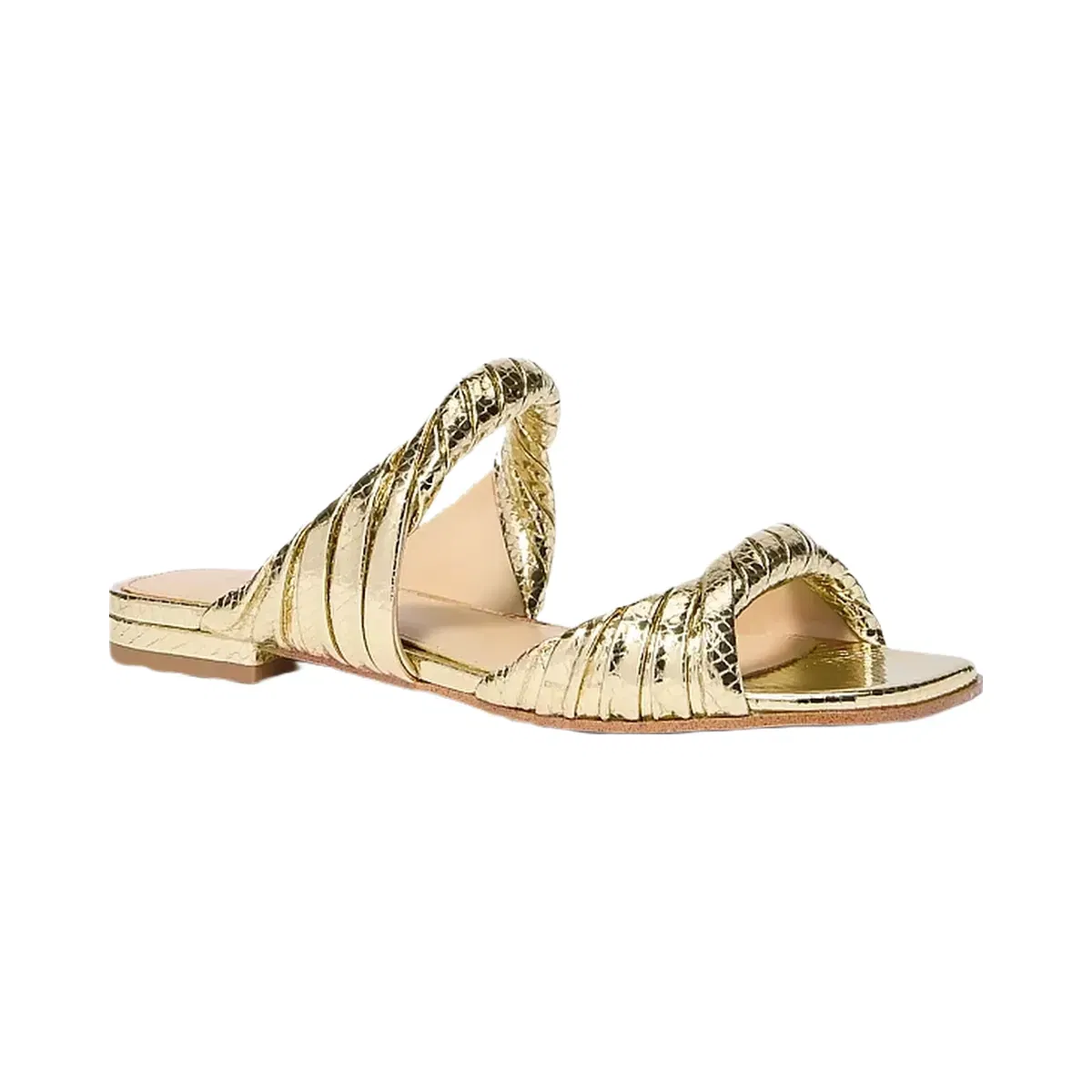 Michael Kors Kiana Metallic Snake Embossed Leather Sandal Pale Gold