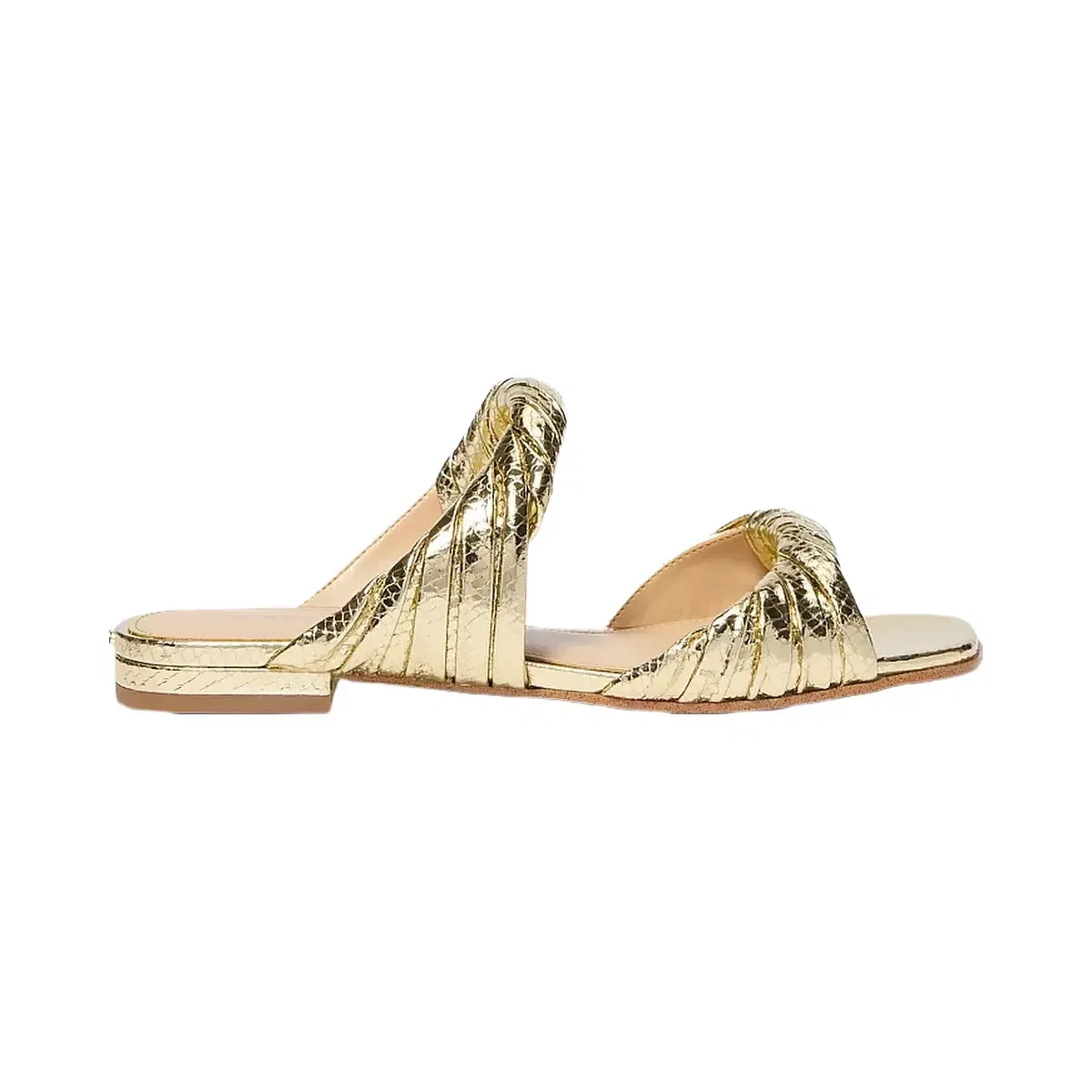 Michael Kors Kiana Metallic Snake Embossed Leather Sandal Pale Gold