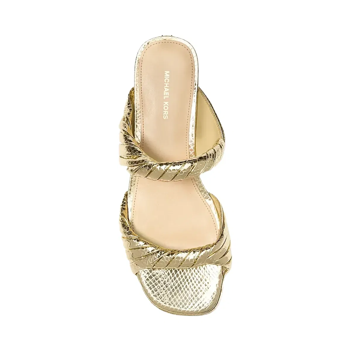 Michael Kors Kiana Metallic Snake Embossed Leather Sandal Pale Gold