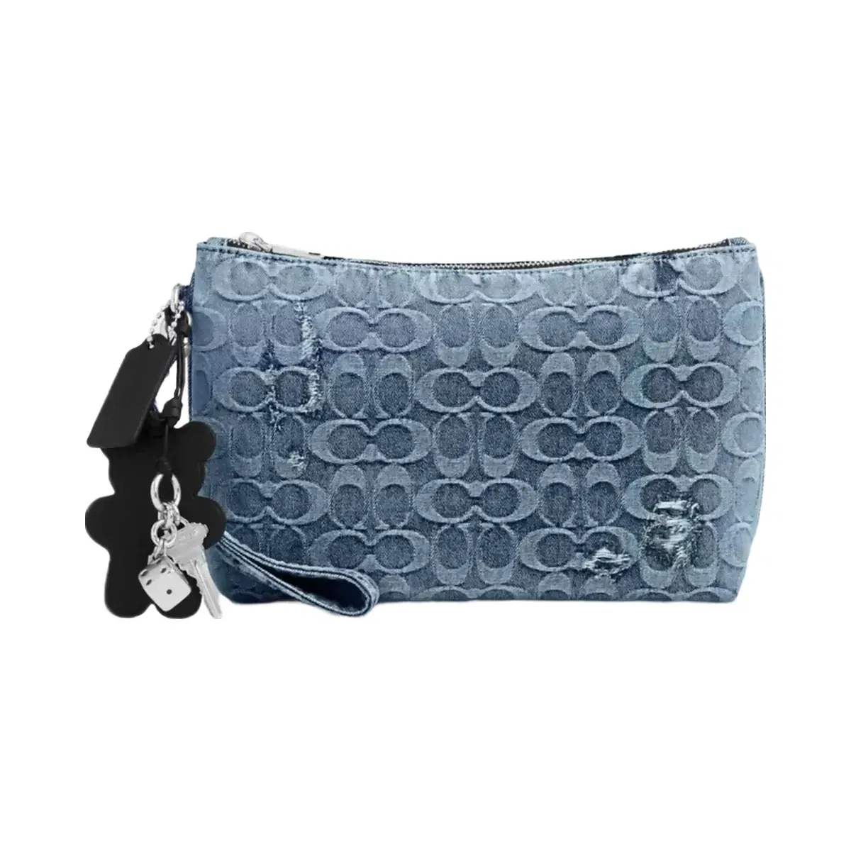 Coach Pouch In Loved Signature Denim With Charms in Silver Light Indigo