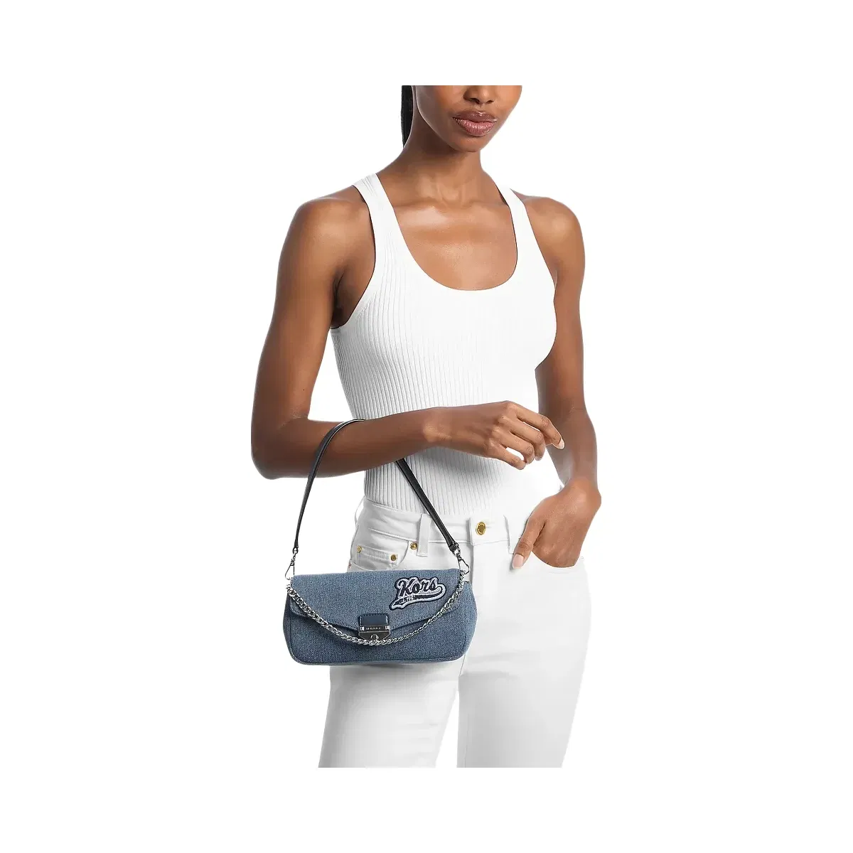 Michael Kors Soho Small Embellished Denim Convertible Crossbody Bag Washed Denim