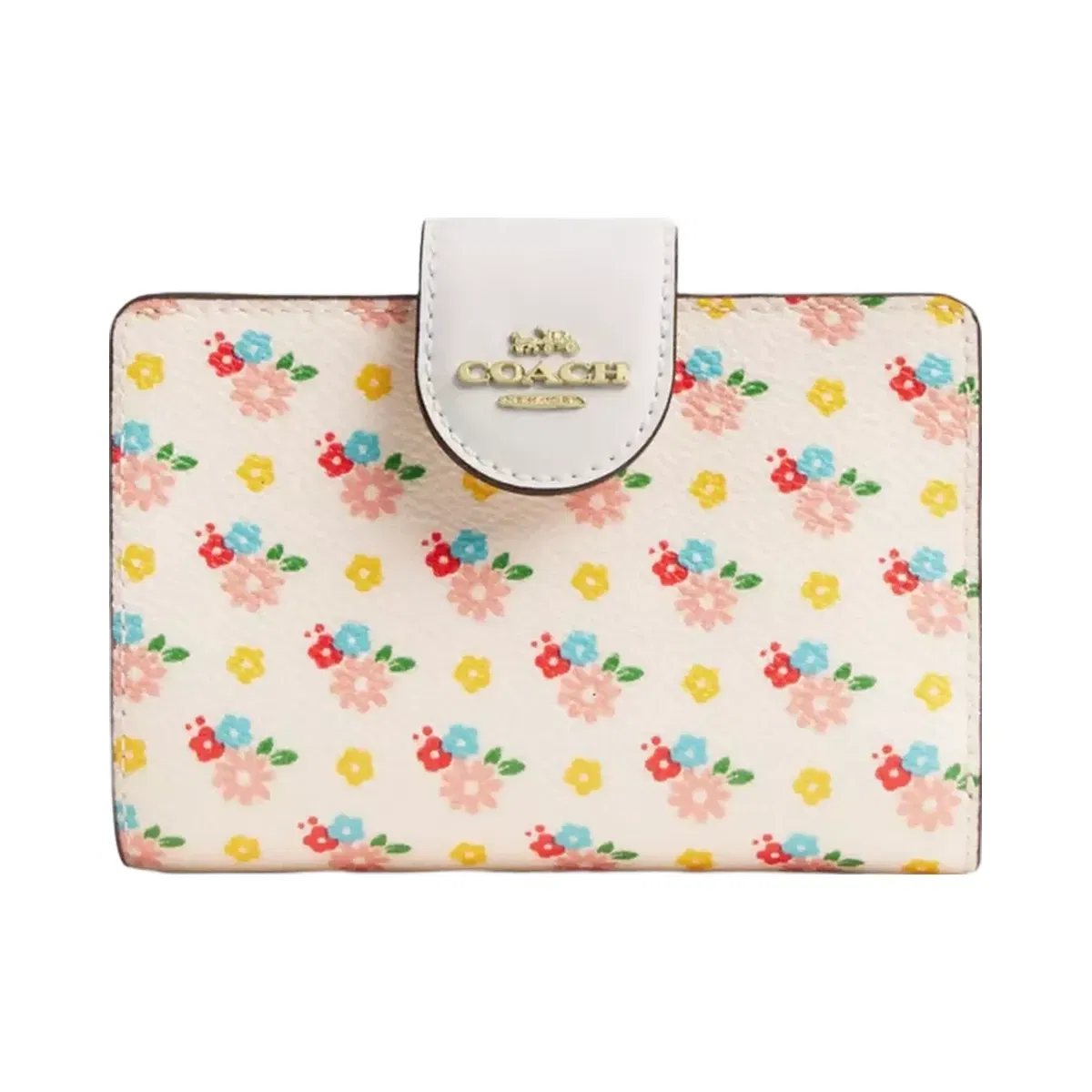 Coach Medium Corner Zip Wallet With Floral Print in Gold Chalk Multi