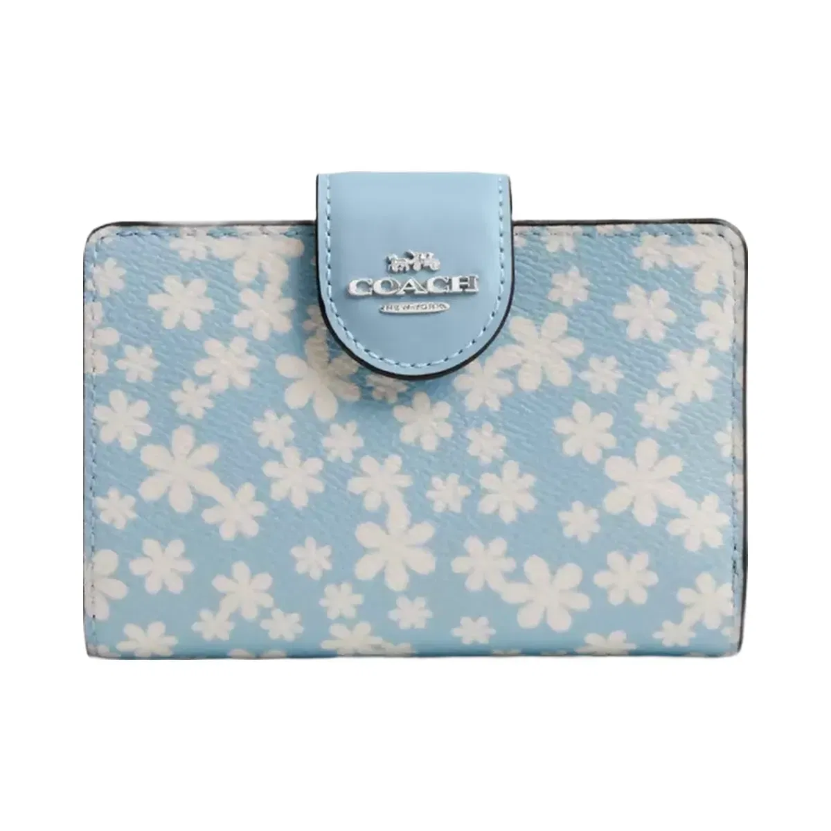 Coach Medium Corner Zip Wallet With Floral Print in Silver Blue Multi