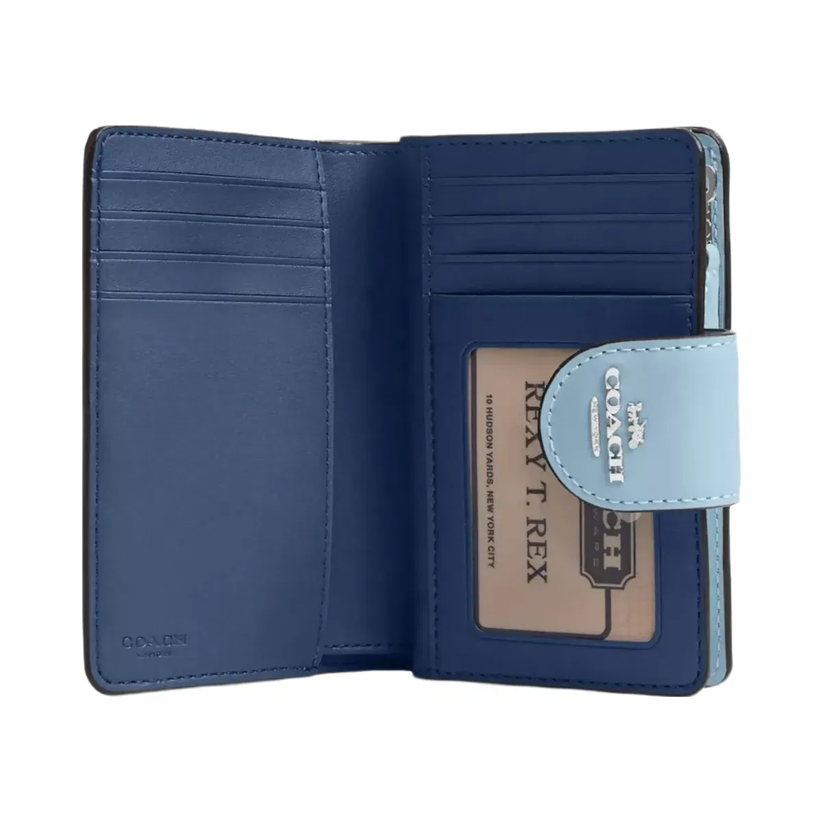 Coach Medium Corner Zip Wallet With Floral Print in Silver Blue Multi