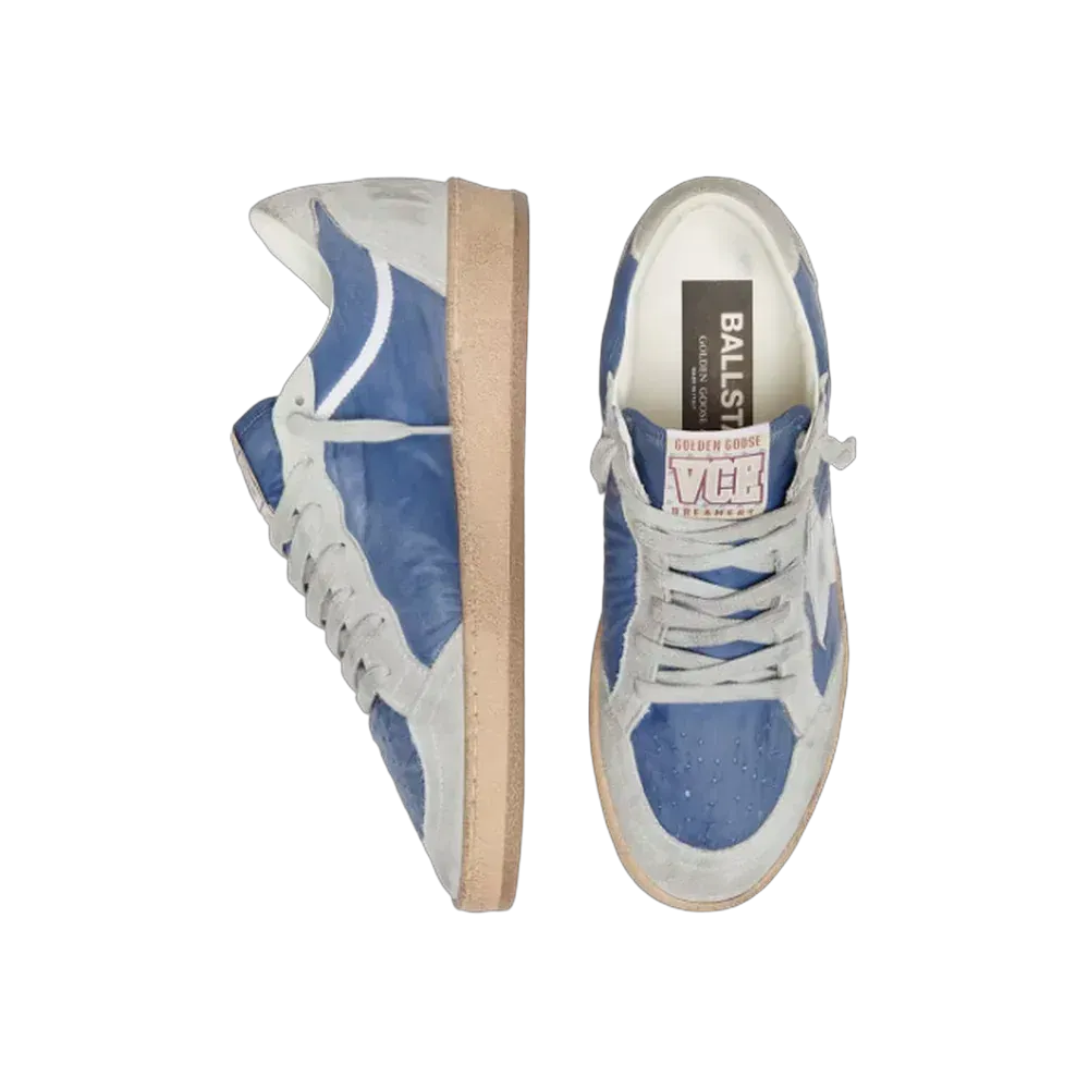 Golden Goose Ball Star In Denim-Blue Nylon With Light Gray Suede Inserts