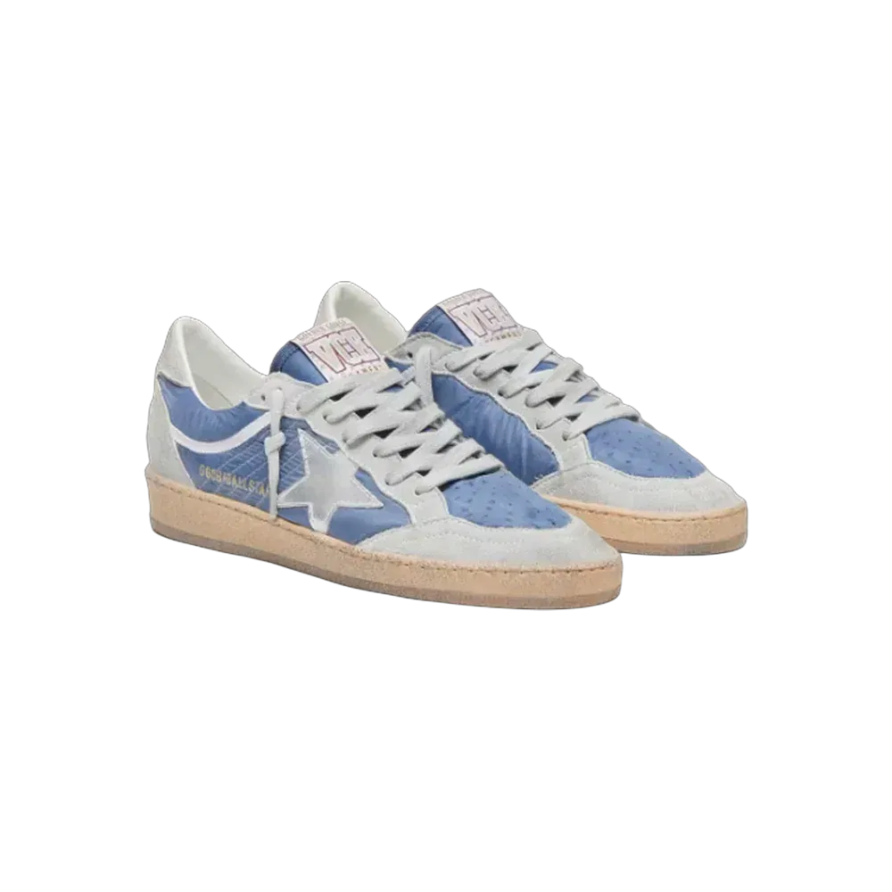 Golden Goose Ball Star In Denim-Blue Nylon With Light Gray Suede Inserts