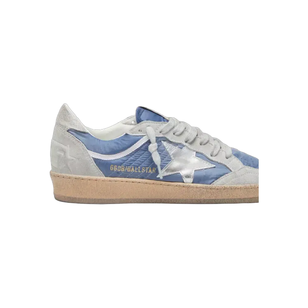Golden Goose Ball Star In Denim-Blue Nylon With Light Gray Suede Inserts