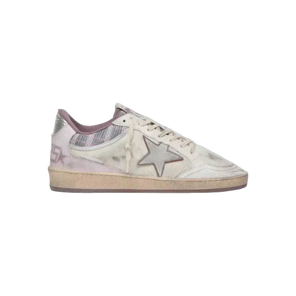 Golden Goose Ball Star LAB In White Nylon And Pony Skin With Silver Star And Lilac Inserts