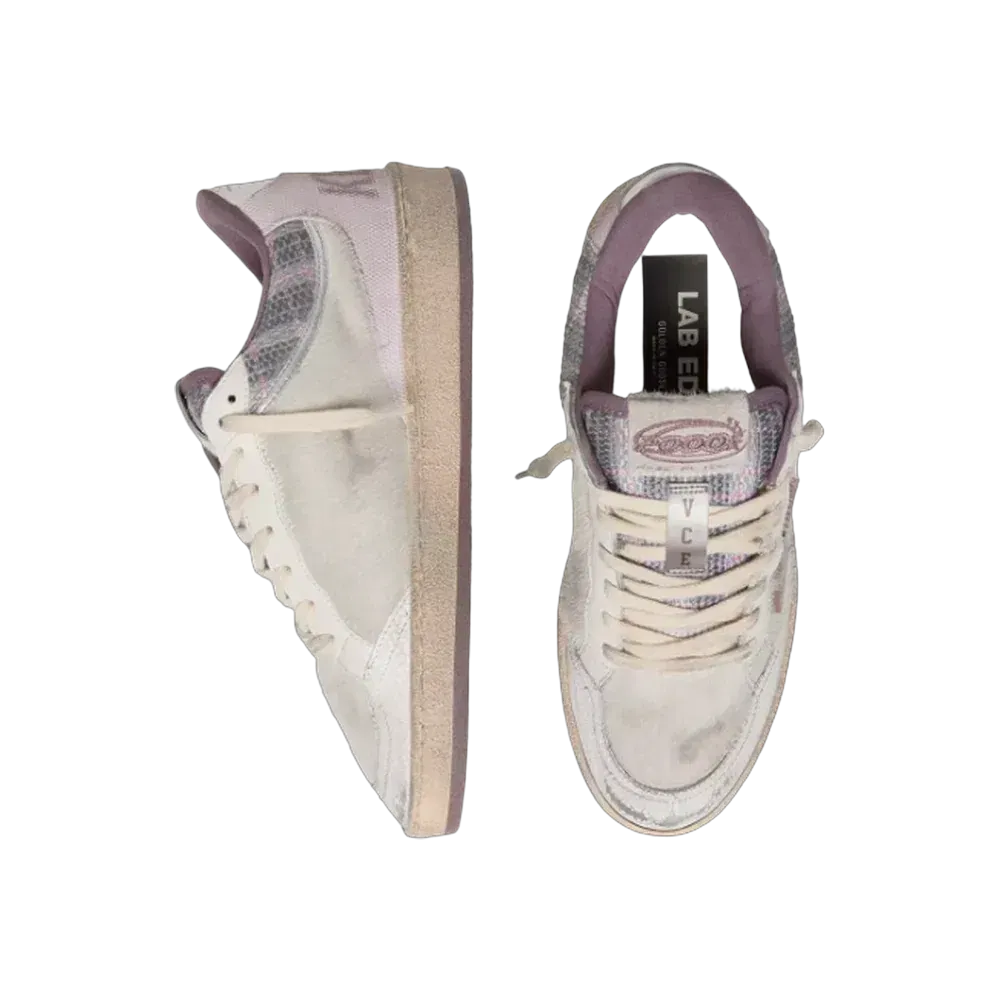 Golden Goose Ball Star LAB In White Nylon And Pony Skin With Silver Star And Lilac Inserts
