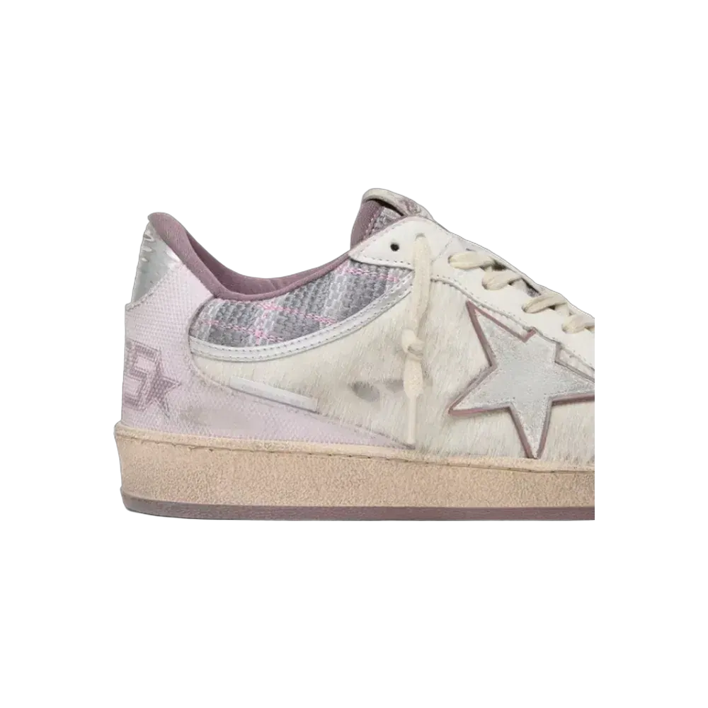 Golden Goose Ball Star LAB In White Nylon And Pony Skin With Silver Star And Lilac Inserts