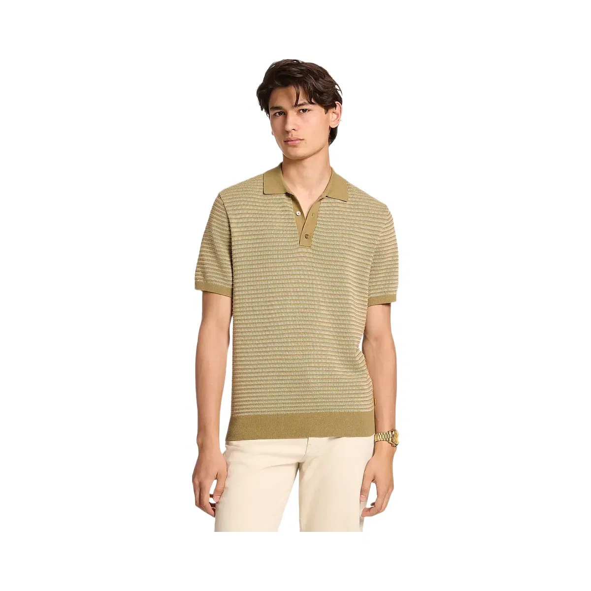 Michael Kors Two-Tone Knit Polo Shirt Oregano