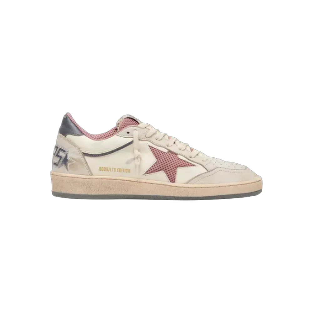 Golden Goose Ball Star LTD In Beige Leather With Pink Mesh Star And Blue Leather Heel Tab