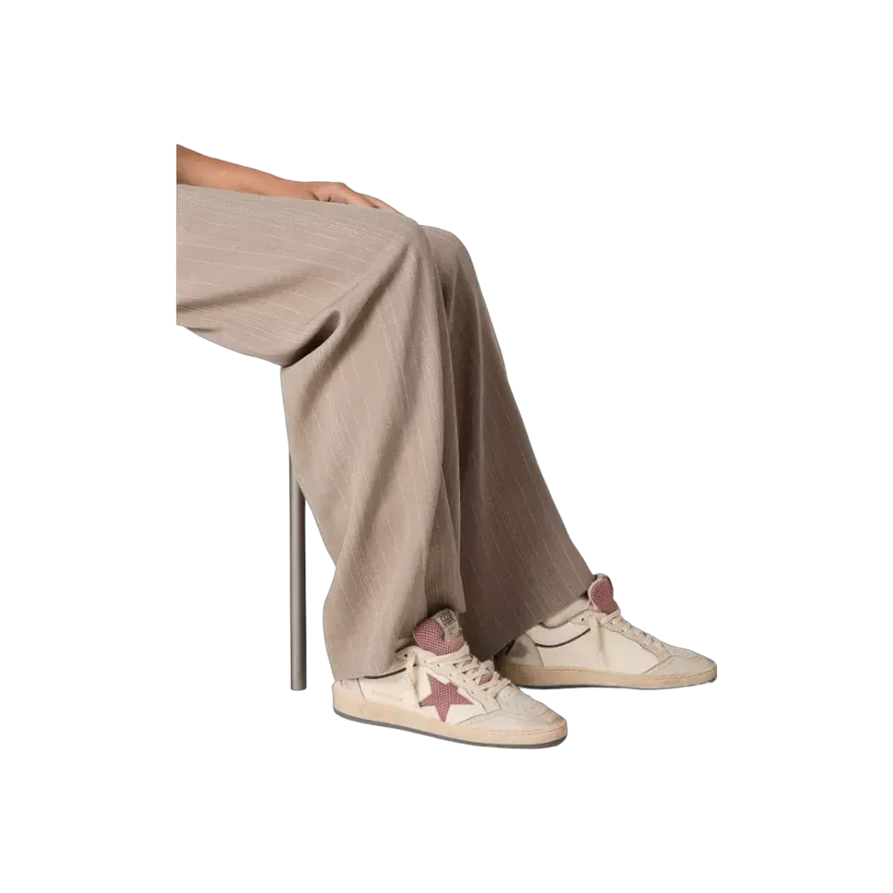Golden Goose Ball Star LTD In Beige Leather With Pink Mesh Star And Blue Leather Heel Tab