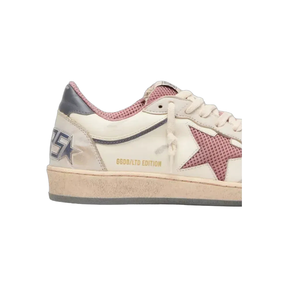 Golden Goose Ball Star LTD In Beige Leather With Pink Mesh Star And Blue Leather Heel Tab
