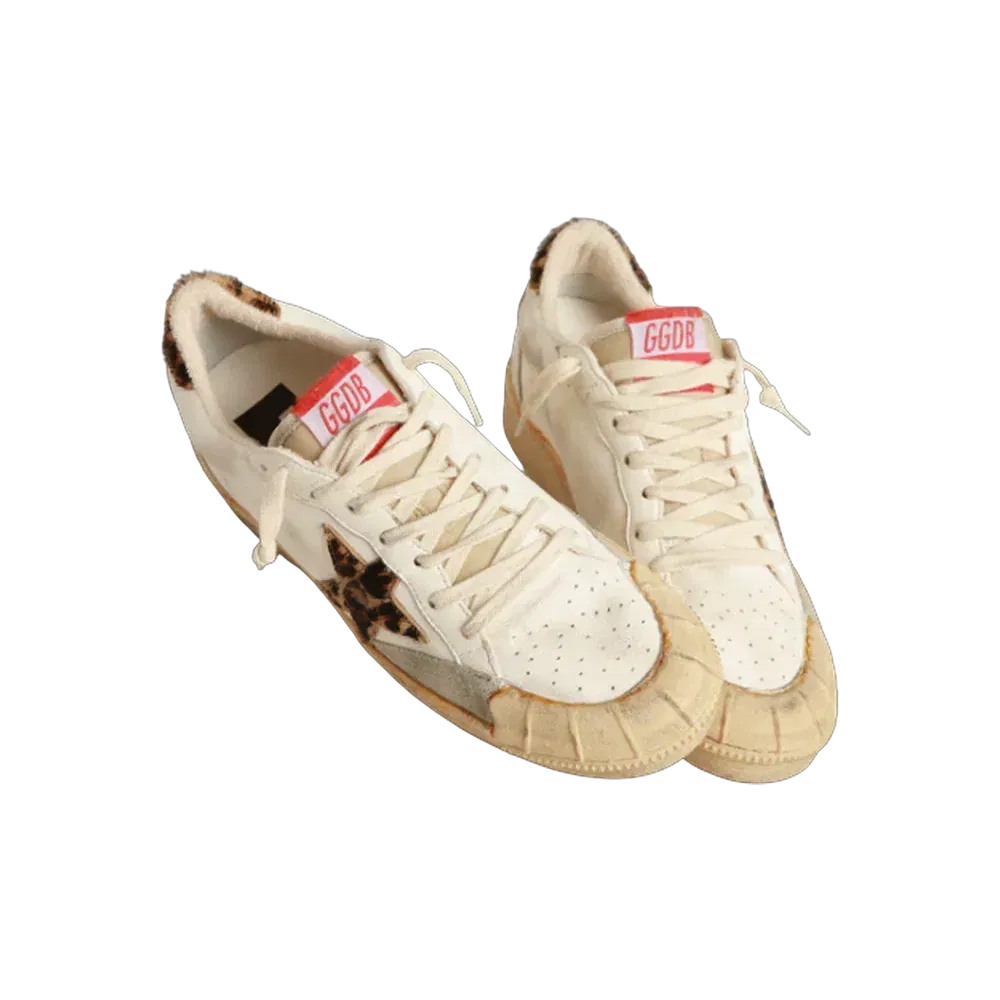 Golden Goose Ball Star In Nappa With Leopard-Print Pony Skin Star And Heel Tab