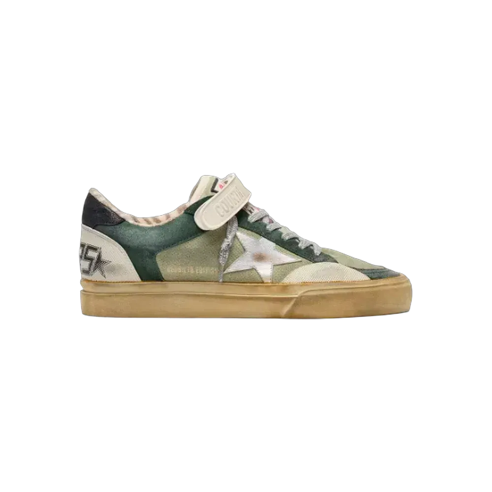 Golden Goose Ball Star LAB In Green Suede With Silver Leather Star