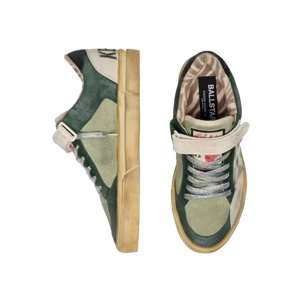 Golden Goose Ball Star LAB In Green Suede With Silver Leather Star