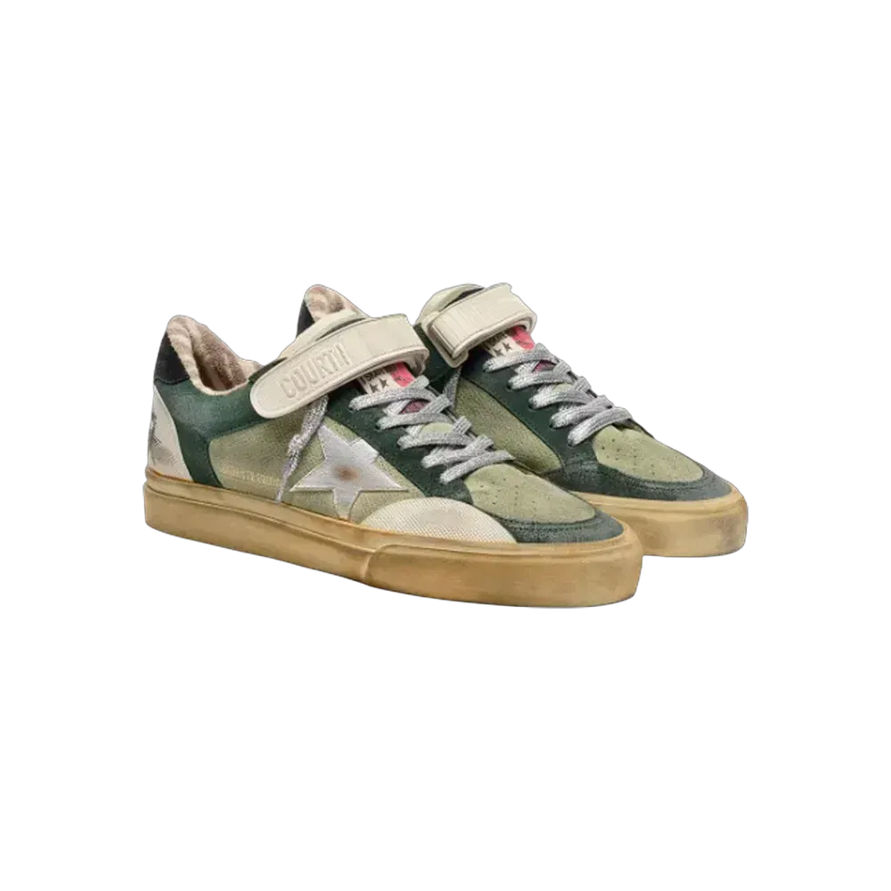 Golden Goose Ball Star LAB In Green Suede With Silver Leather Star