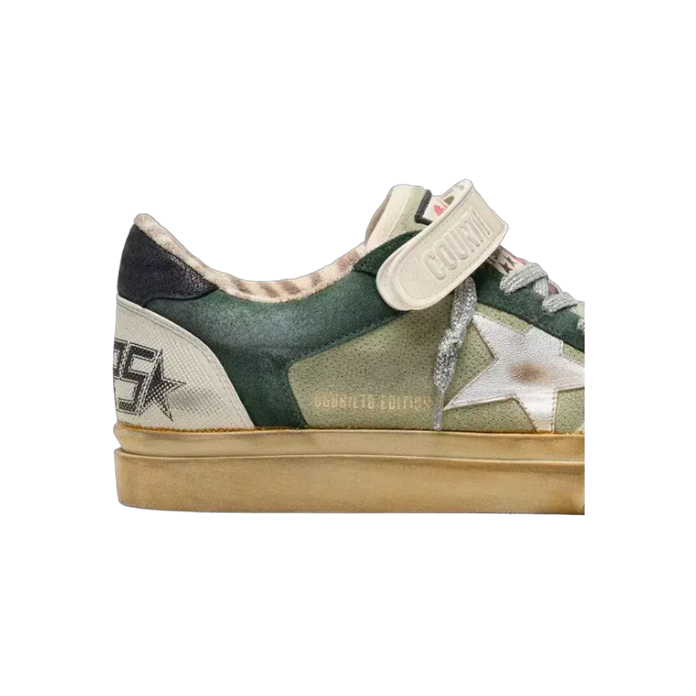 Golden Goose Ball Star LAB In Green Suede With Silver Leather Star