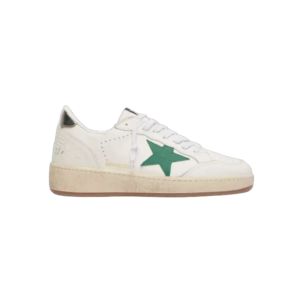Golden Goose Ball Star With Green Leather Star And Metallic Leather Heel Tab