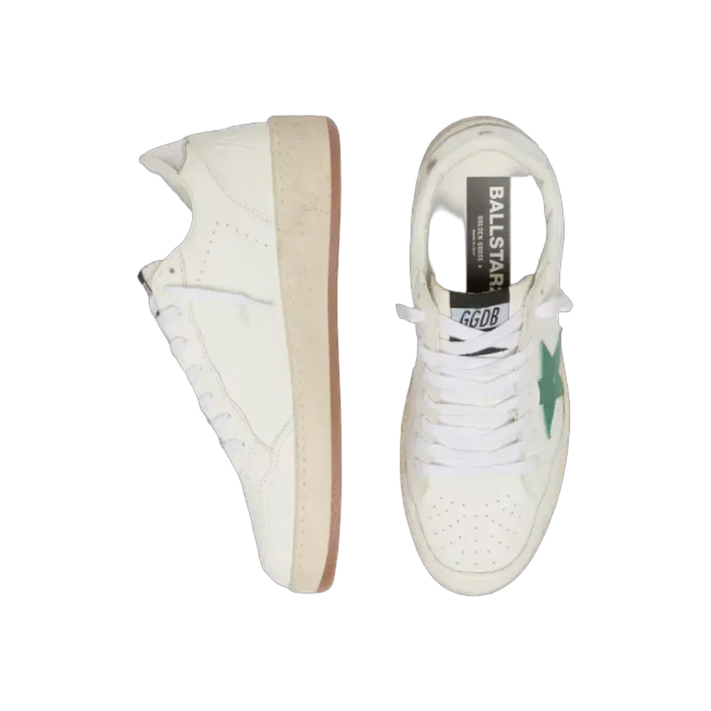 Golden Goose Ball Star With Green Leather Star And Metallic Leather Heel Tab