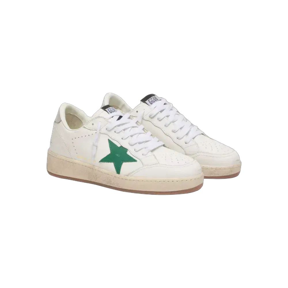 Golden Goose Ball Star With Green Leather Star And Metallic Leather Heel Tab