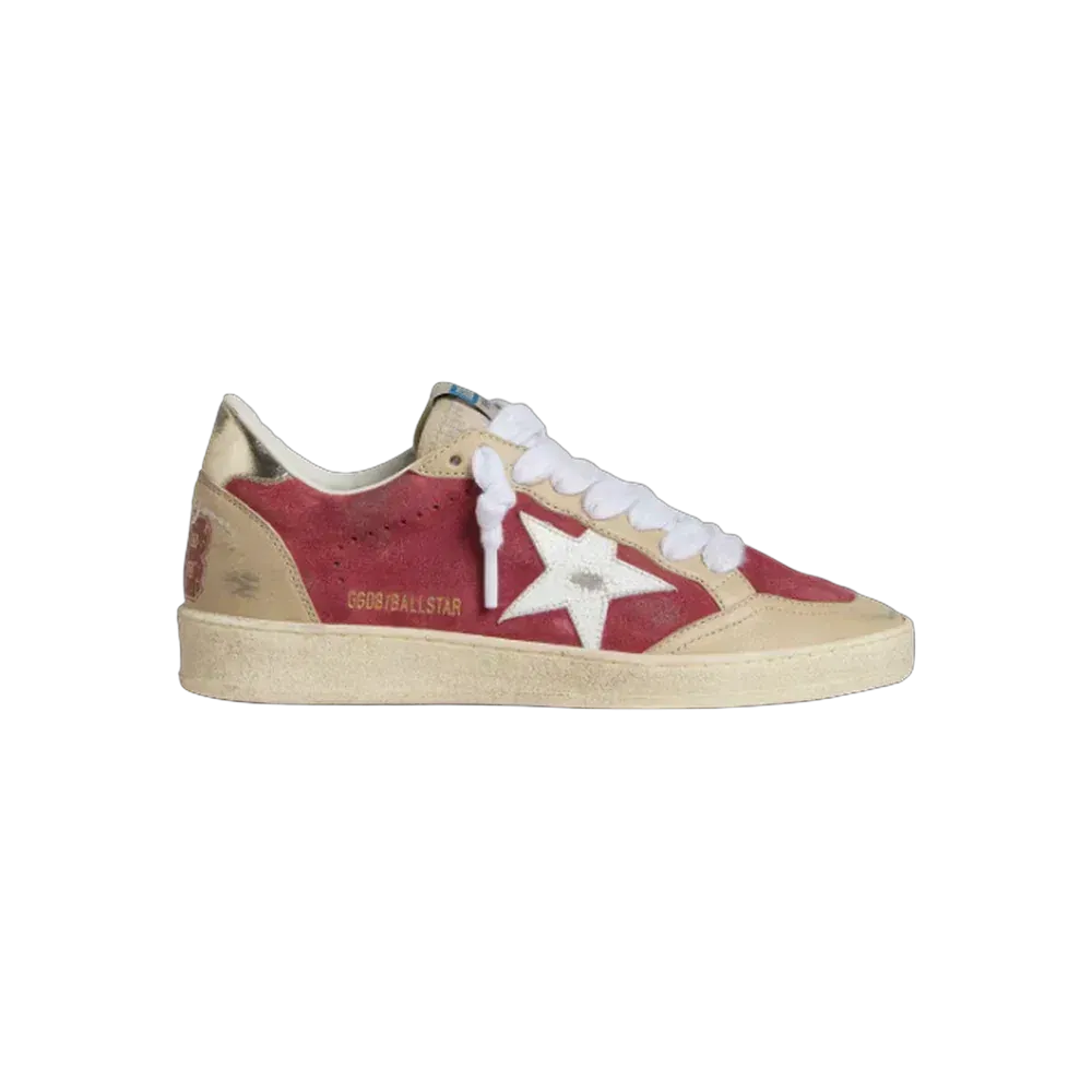 Golden Goose Ball Star In Red Suede With White Crackle Suede Star
