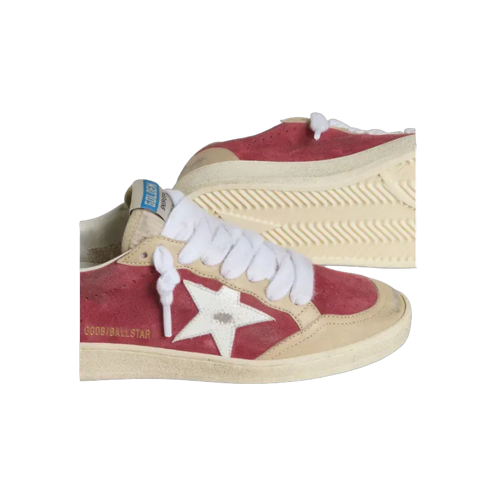 Golden Goose Ball Star In Red Suede With White Crackle Suede Star