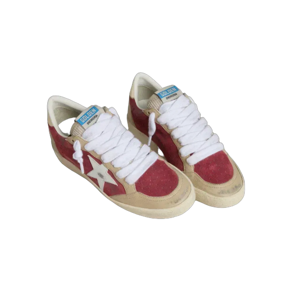 Golden Goose Ball Star In Red Suede With White Crackle Suede Star