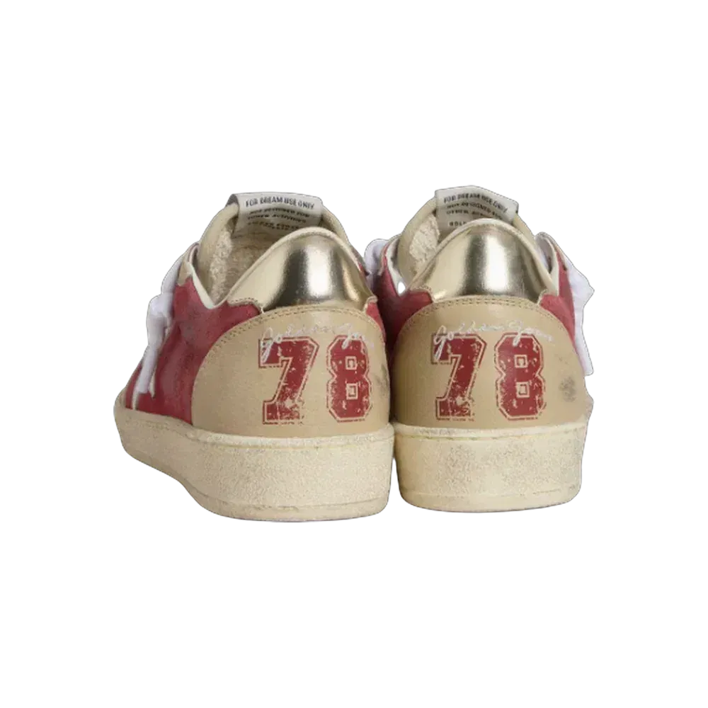 Golden Goose Ball Star In Red Suede With White Crackle Suede Star