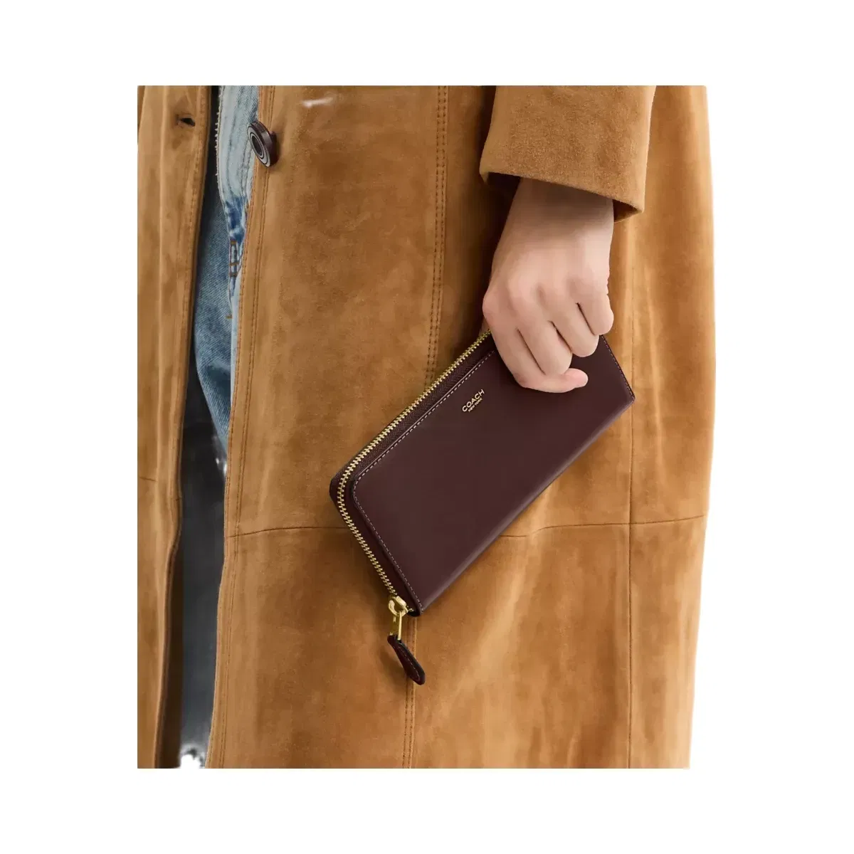 Coach New York Slim Accordion Zip Wallet in Brass Maple