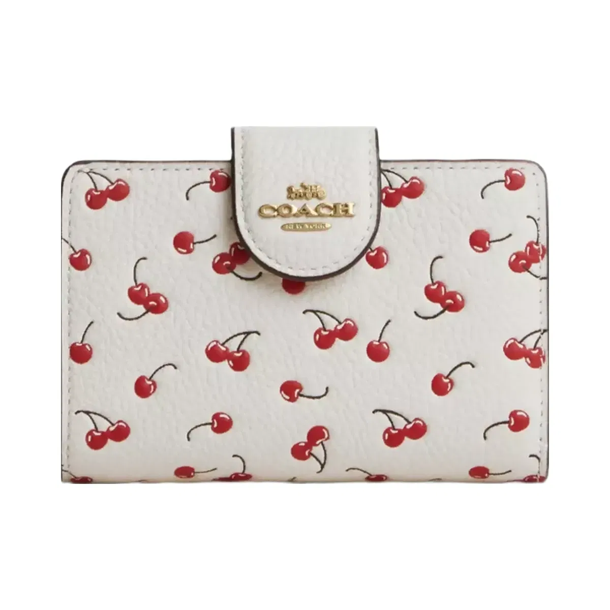 Coach Medium Corner Zip Wallet With Cherry Print in Gold Chalk Multi