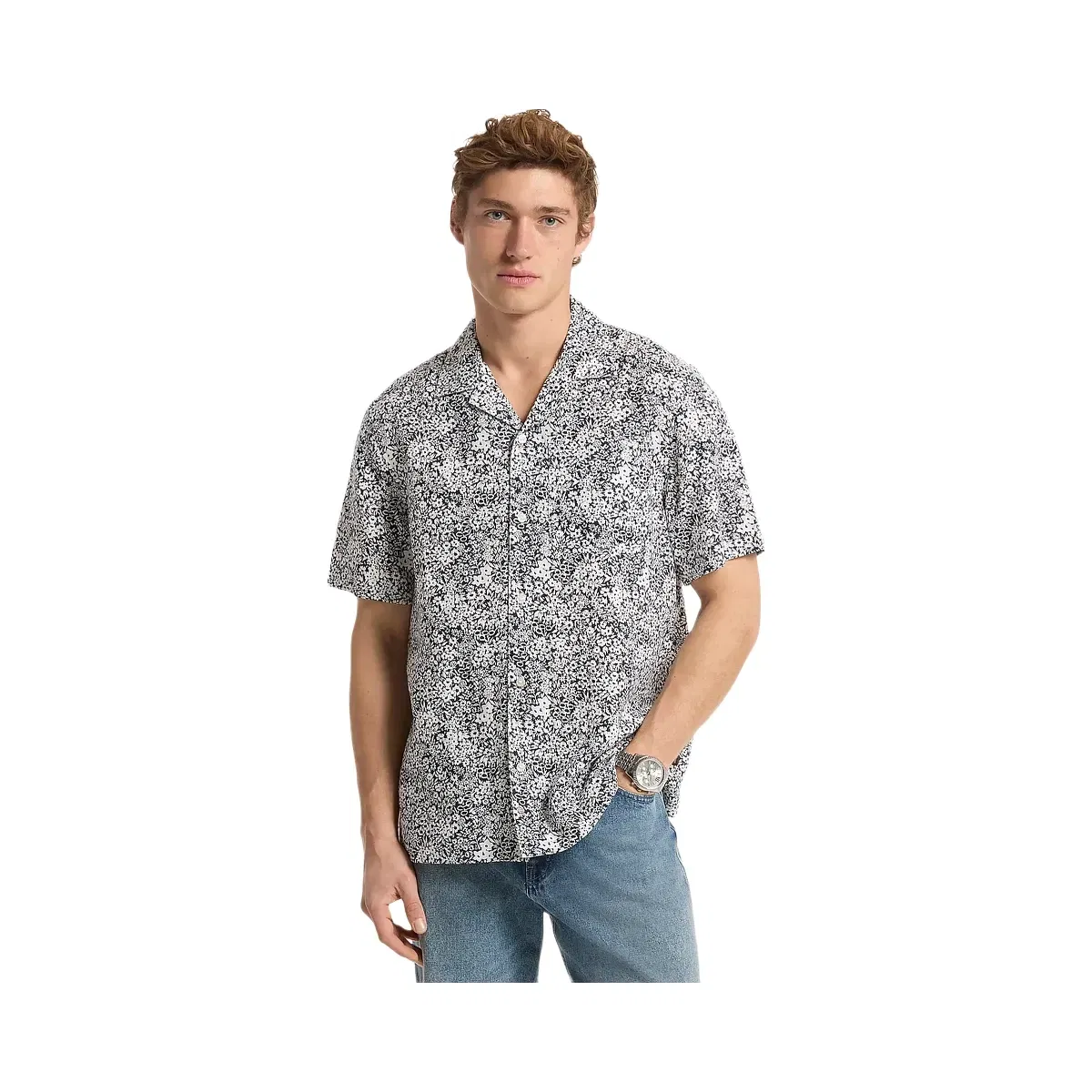 Michael Kors Floral Print Linen Shirt Midnight